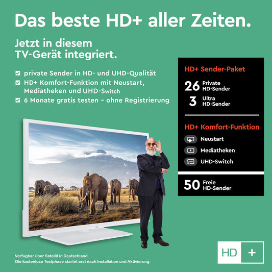 JVC LT-43VF5155W 43-inch TV/Smart TV (Full HD, HDR, Triple Tuner, Bluetooth) - Includes 6 months of HD+ [2023], White
