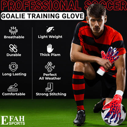 EFAH SPORTS goalkeeper gloves for kids and adults with padded palm, breathable and strong grip soccer gloves (Red, Size 5 suitable for 9 to 12 years old, Ambidextrous)