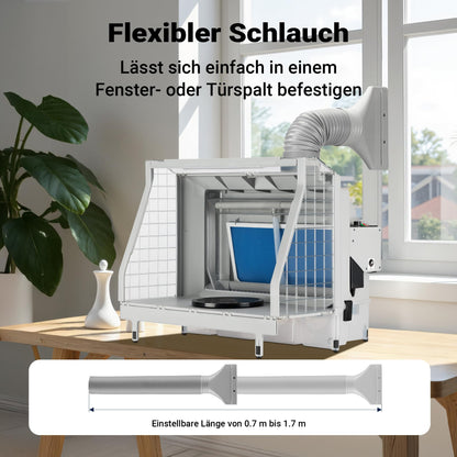 XPOtool airbrush extraction system with water wall 11m³/min, waterfall water shield with LED, and fan for extracting paint mist, high-quality spray booth for airbrush work.