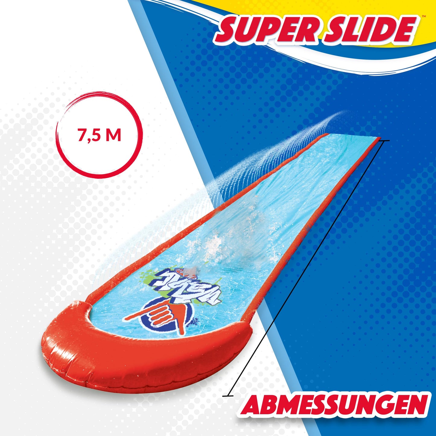 Wahu - SUPER SLIDE – 7.5m water slide for kids 5+ – Outdoor water toy for garden – Water slide with sprinkler – Summer fun water activity – Easily attach to garden hose.