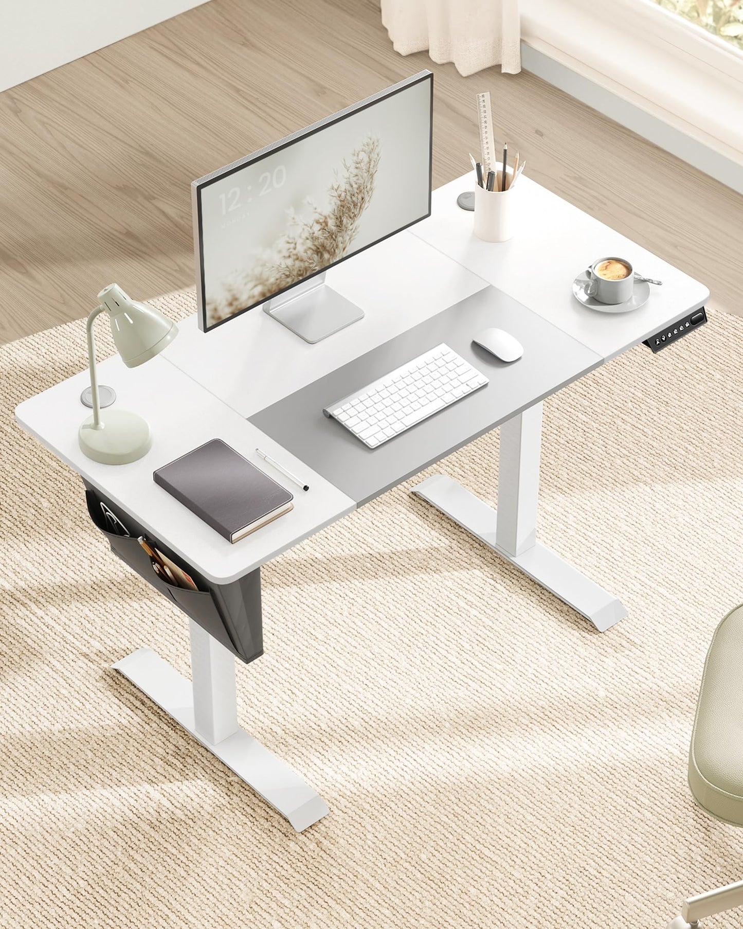 SONGMICS Electric Height Adjustable Desk, 120 x 60 cm, continuously adjustable, Memory Function with 4 heights, cloud white-dove gray LSD015W02