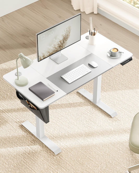 SONGMICS Electric Height Adjustable Desk, 120 x 60 cm, continuously adjustable, Memory Function with 4 heights, cloud white-dove gray LSD015W02