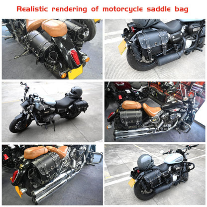 High-density leather motorcycle saddlebags, throw-over bags, luggage racks, side bags with drink holder, waterproof, side tool pouch, storage bag for motorcycle, universal, 1 pair, L, black.
