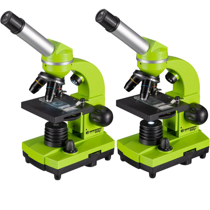 Bresser Junior Student Microscope BIOLUX SEL with smartphone holder, extensive accessories, and Barlow zoom system for children, beginners, and adults, green.