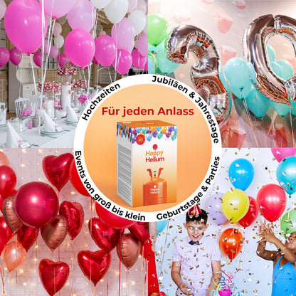 Happy Helium® Balloon Gas Helium for 50 balloons | Helium gas with filling valve - Balloon Gas 400 liters (0.4 m³) for birthday, wedding, party.