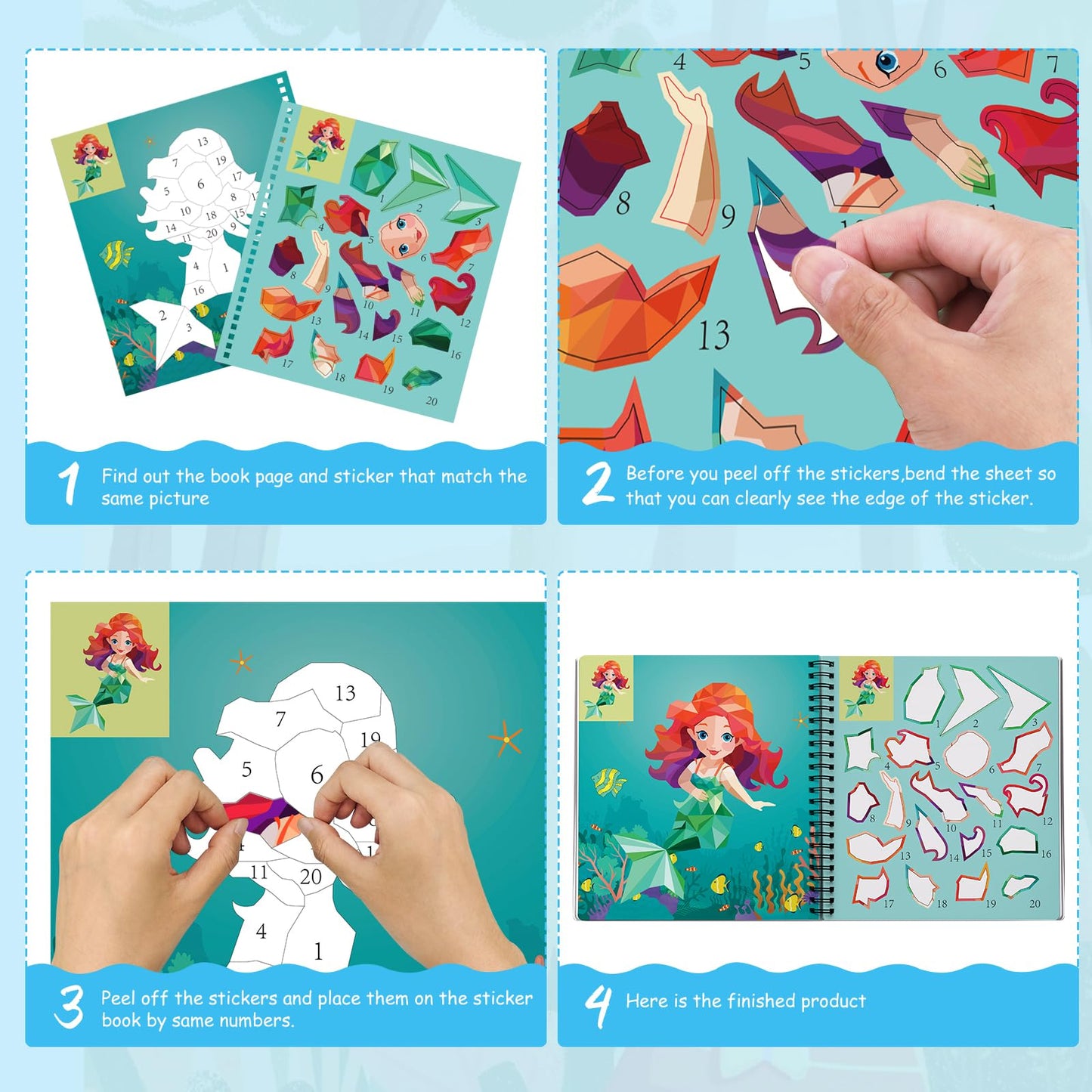 TCJJ 4 Pcs Unicorn Sticker Book for Kids 4-10 Years, 40 Picture Sticker Book Girls by Number, Children's Sticker Books to Improve Intelligence, for Christmas Gifts, School
