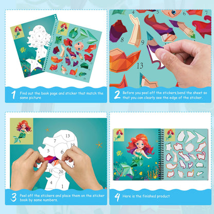 TCJJ 4 Pcs Unicorn Sticker Book for Kids 4-10 Years, 40 Picture Sticker Book Girls by Number, Children's Sticker Books to Improve Intelligence, for Christmas Gifts, School