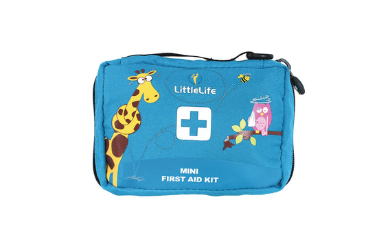 LittleLife Mini First Aid Kit with CE certified contents, perfect for treating common injuries at home and on family vacations.