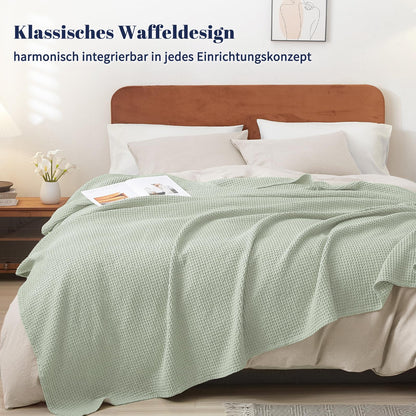 PHF 100% Cotton waffle blanket Throw 150x200cm, lightweight & breathable, perfect for summer - Oeko-TEX® Certified - Hotel-grade quality - Ideal for sofa, couch, bed, Grass Green.