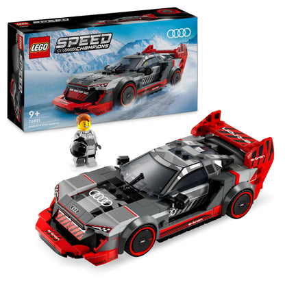 LEGO Speed Champions Audi S1 e-tron Quattro race car set with buildable car & Speed Champions Ford Mustang Dark Horse sports car, buildable car toy with minifigure.