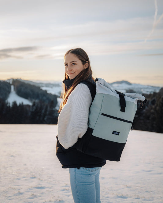 Ela Mo school backpack rolltop backpack for women | Mintgrey