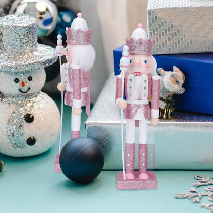 Veemoon Pink Christmas Nutcracker with Cane 30.5 cm Handcrafted wooden nutcracker for home party tabletop shelves Christmas figure decoration