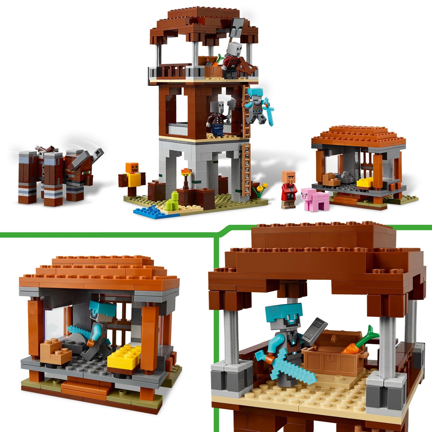 LEGO Minecraft The Raid of the Pillager Outpost - Gaming toy for kids - Minifigure with biting function and village fortress - Gaming gift for boys & girls aged 8+ - 21278