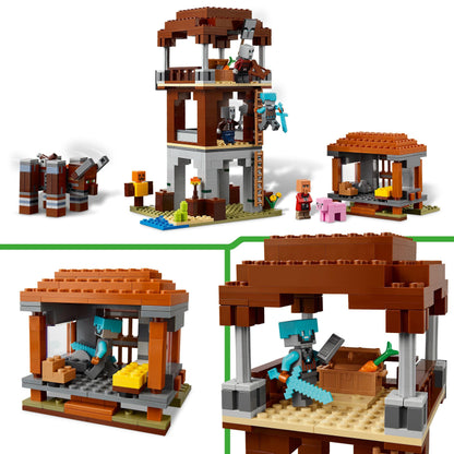 LEGO Minecraft The Raid of the Pillager Outpost - Gaming toy for kids - Minifigure with biting function and village fortress - Gaming gift for boys & girls aged 8+ - 21278