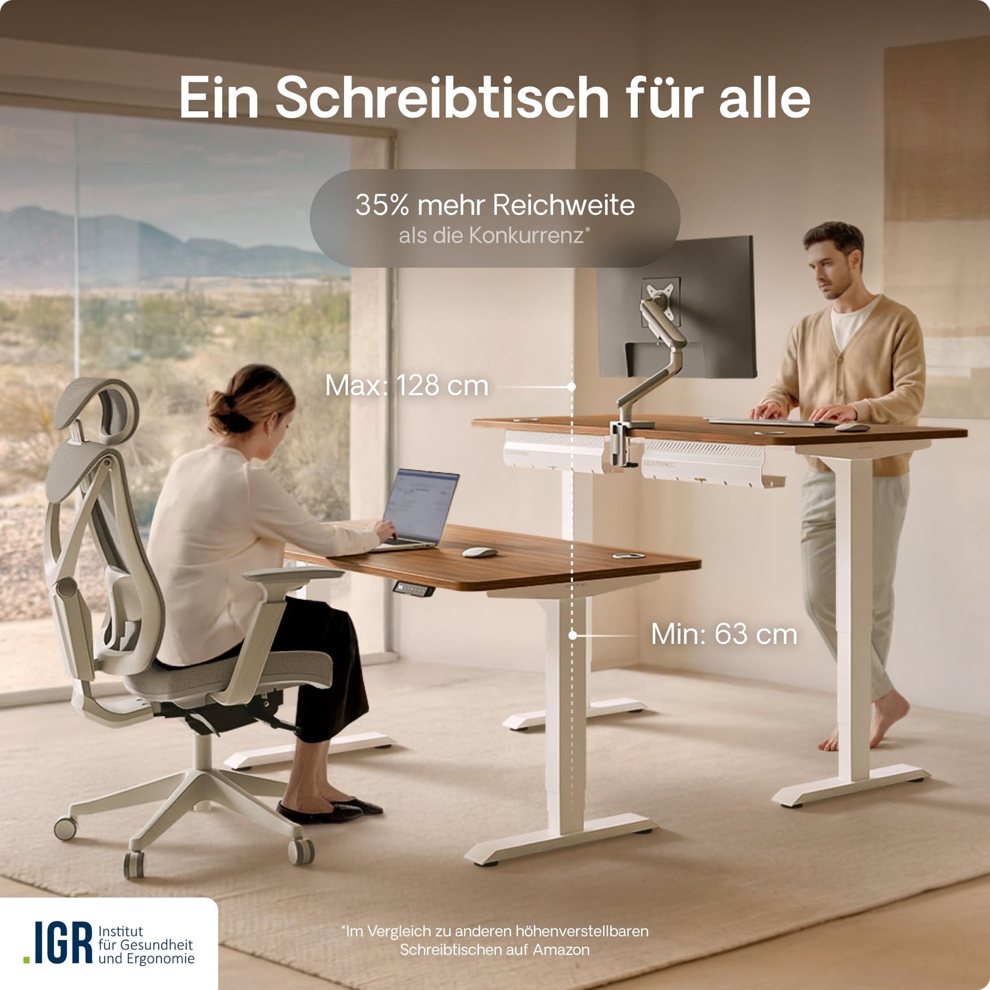 Desktronic HomePro Height Adjustable Desk 160 × 80 cm - Electric Desk with Two Electric Motors, Touchscreen Control, and Integrated USB-A and USB-C Charging Ports