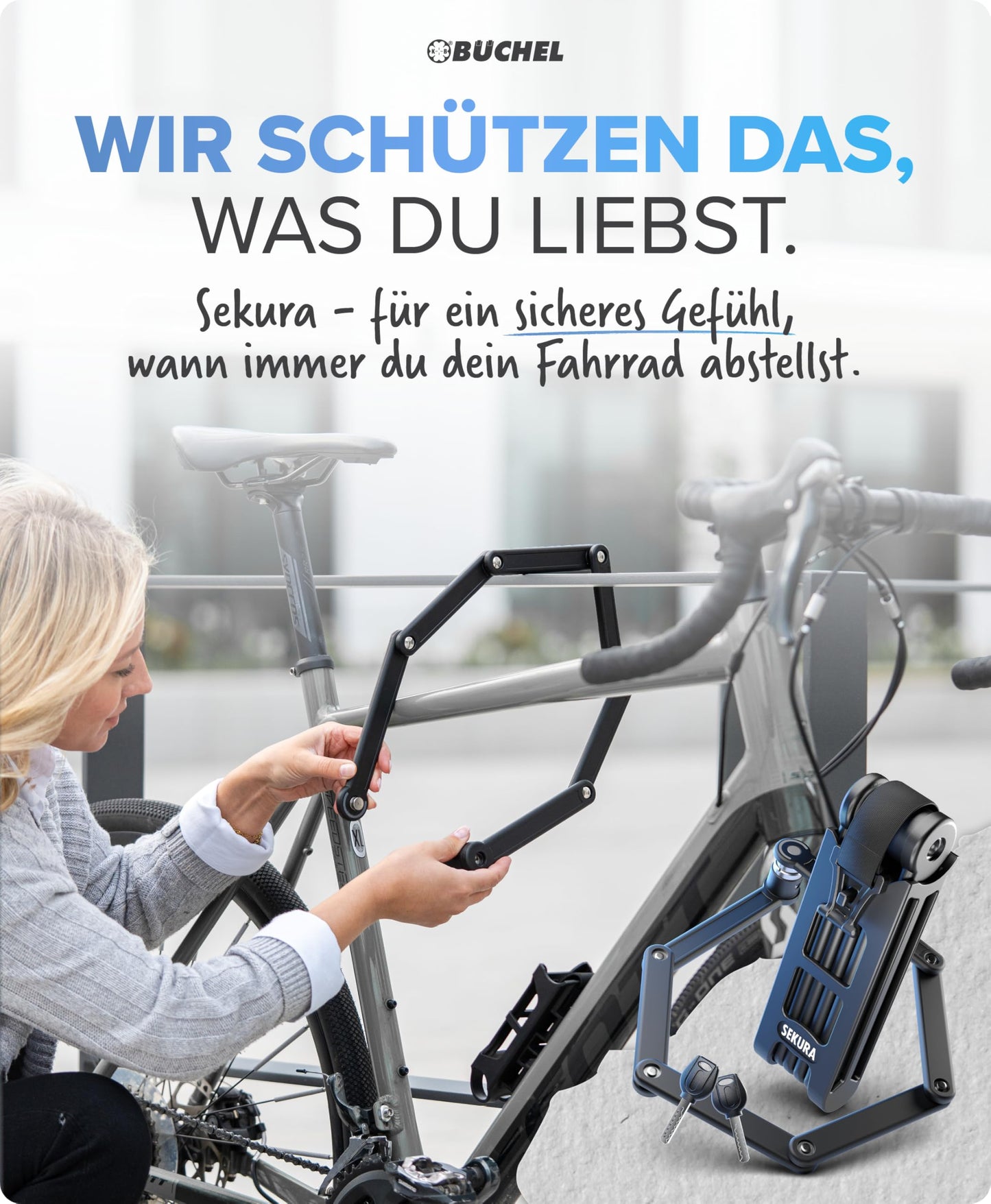 BÜCHEL Sekura Folding Bike Lock | Secure Theft Protection | Hardened Steel | 85 cm Length | Includes Bracket | Bike Lock for Bicycle, E-Bike & Motorcycle