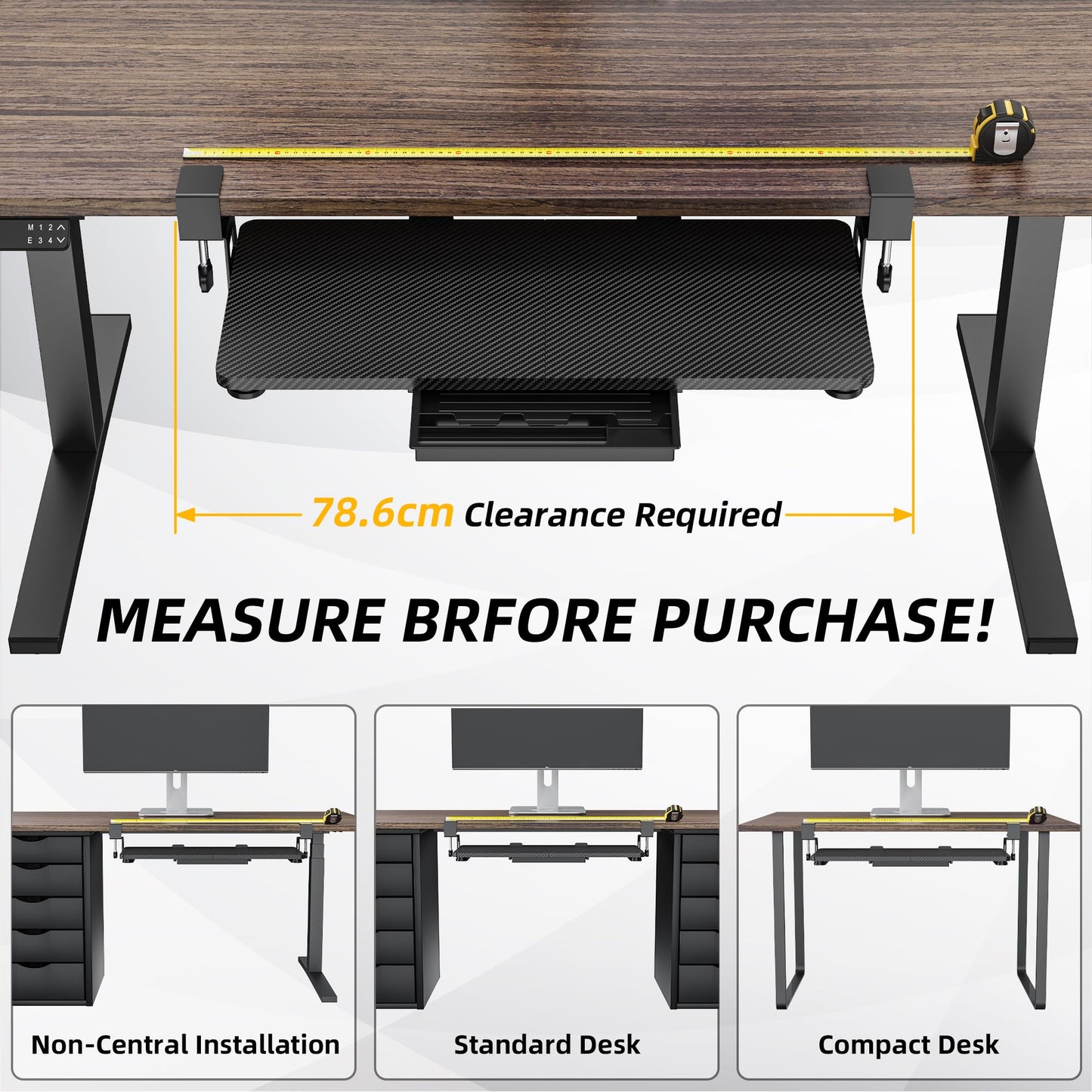 ETHU Office Keyboard Drawers Keyboard Tray Keyboard Shelf 68 x 30 cm with C-Clamp Mount, Under Desk Mount Keyboard Drawer Ergonomic Computer Keyboard Shelf for Home and Office
