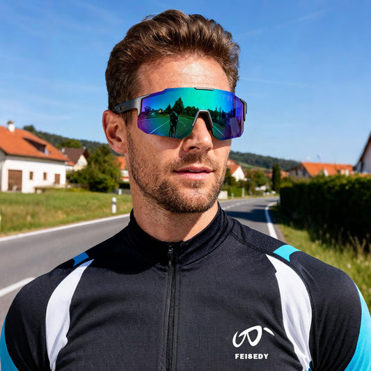 FEISEDY Sport Sunglasses for Men Women Cycling Glasses Mirror Sports Glasses for MTB Racing Cycling Biking Running Enduro with UV400 Protection B2388