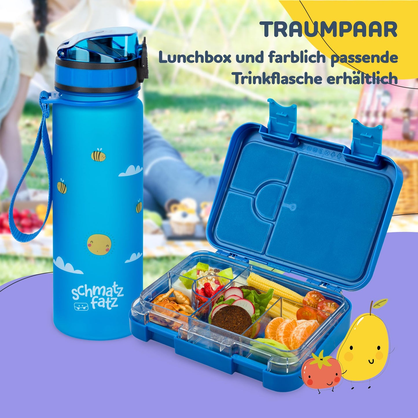 smackbite Junior lunch box for kids with compartments | BPA free lunchbox | bento box for kids | bread box | snack box | perfect for school, kindergarten & on the go (blue)