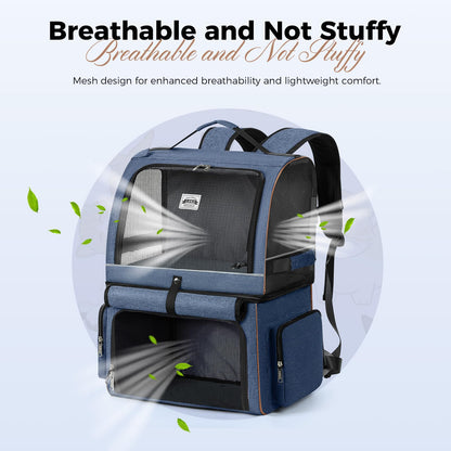 LekeSpring Double-Layered Cat Backpack for 2 Cats Large Cat Carrier Backpack Foldable Pet Backpack for Cats Dogs up to 11kg - Blue
