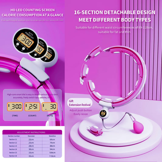 Active 100 Smart Weighted Hula Hoops, Hula Circle Detachable Fitness Ring with 360 Degree Auto-Spinning Ball Massage, Gymnastics, Adult Fitness for Weight Loss (Purple)