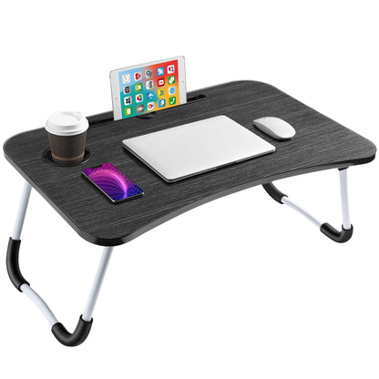 Astory laptop table, bed tray, laptop desk for bed & couch, breakfast tray with foldable legs and cup slot for breakfast in bed, recliner, sofa, 60×39 cm, black