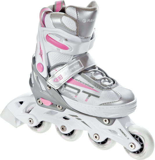 RAVEN Profession 3in1 Inline Skates Triskates Roller Skates Inline Skates for Kids and Adults adjustable (White/Pink, 28-32 (18.5cm-21cm))