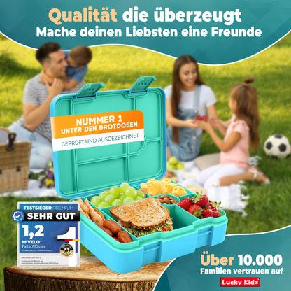 LUCKY KIDZ© Lunchbox for kids with compartments, Bento Box, Leak-proof & BPA free, Snack box, Lunch box, Bread box, Breakfast box, Bentobox