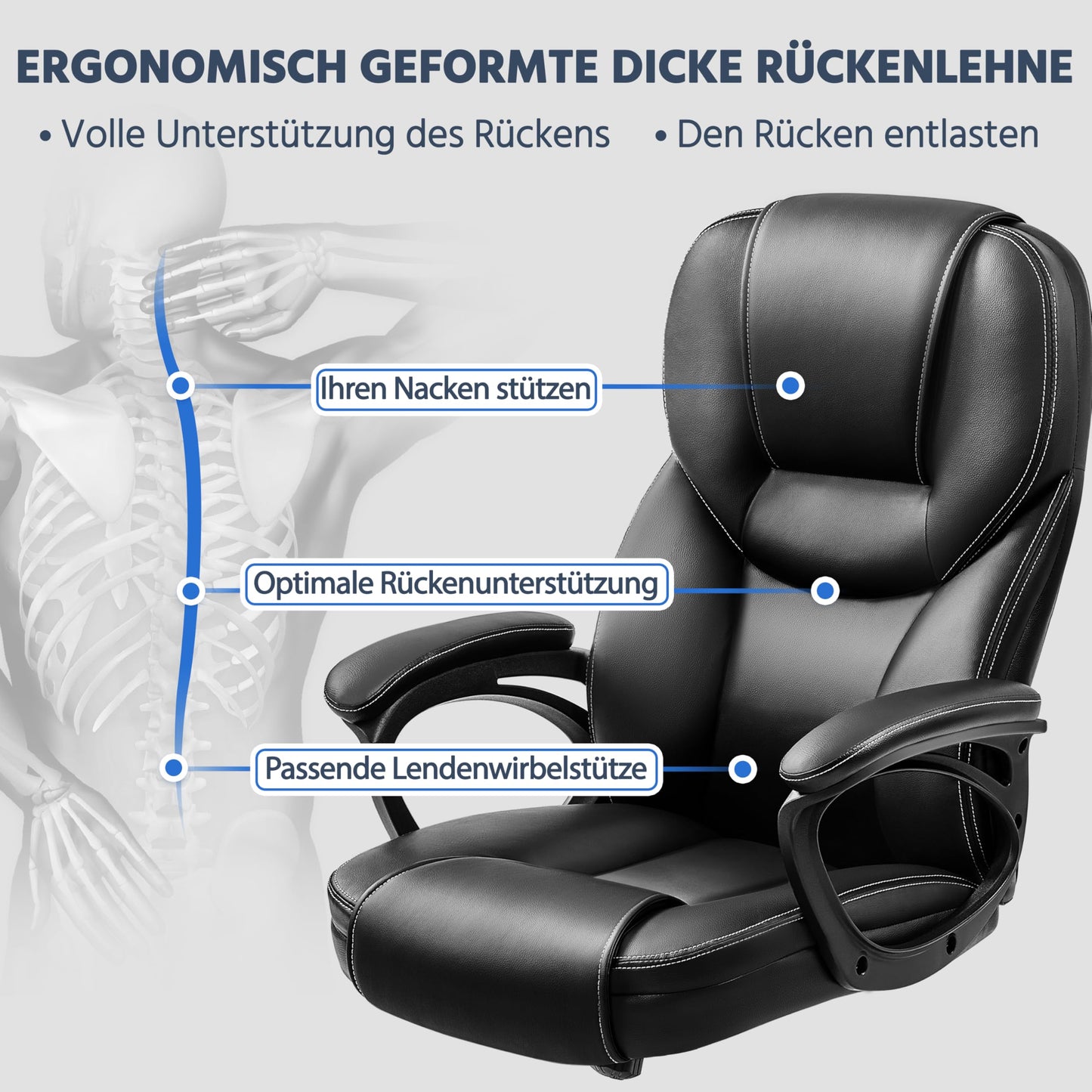 Yaheetech ergonomic executive chair, high back desk chair, computer chair, swivel office chair with padding, adjustable height, black PU leather.