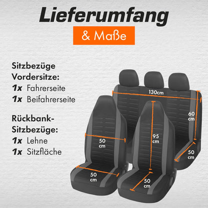 Upgrade4cars car seat covers set for pilot seats | Complete set in grey | Universal car seat covers with integrated headrest | Car interior decoration auto accessories