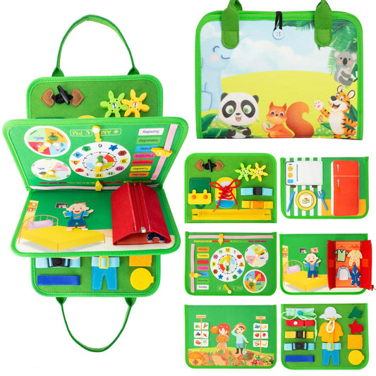 ACDAY Busy Board for 1 2 3 years, Montessori toy for toddlers. Activity Board Baby Quiet Book Autism Educational Travel Toy Preschool Learning Sensory Board for Fine Motor Skills (Green)