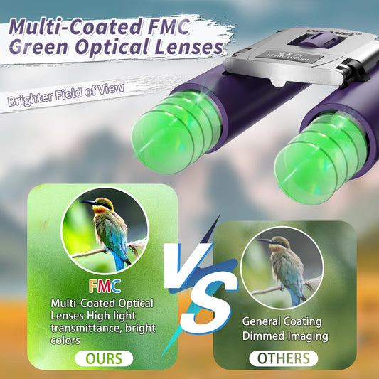 USCAMEL Binoculars for Kids and Adults, 8x21 Small Pocket Binoculars Compact for Bird Watching and Hunting (Purple)