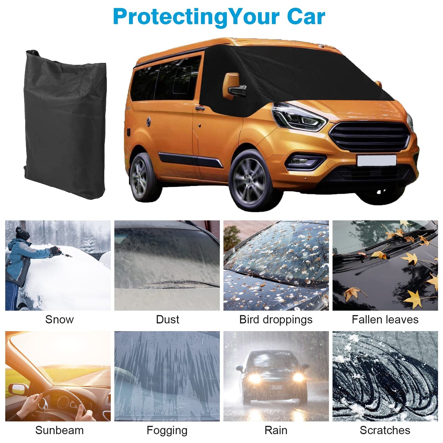 LIROPAU Front Windshield Wrap Cover Replacement Compatible with All Ford Transit Custom, Car Windshield Cover, Front Windshield Window Sunshade Auto Front Windshield Weatherproof Curtain Camping