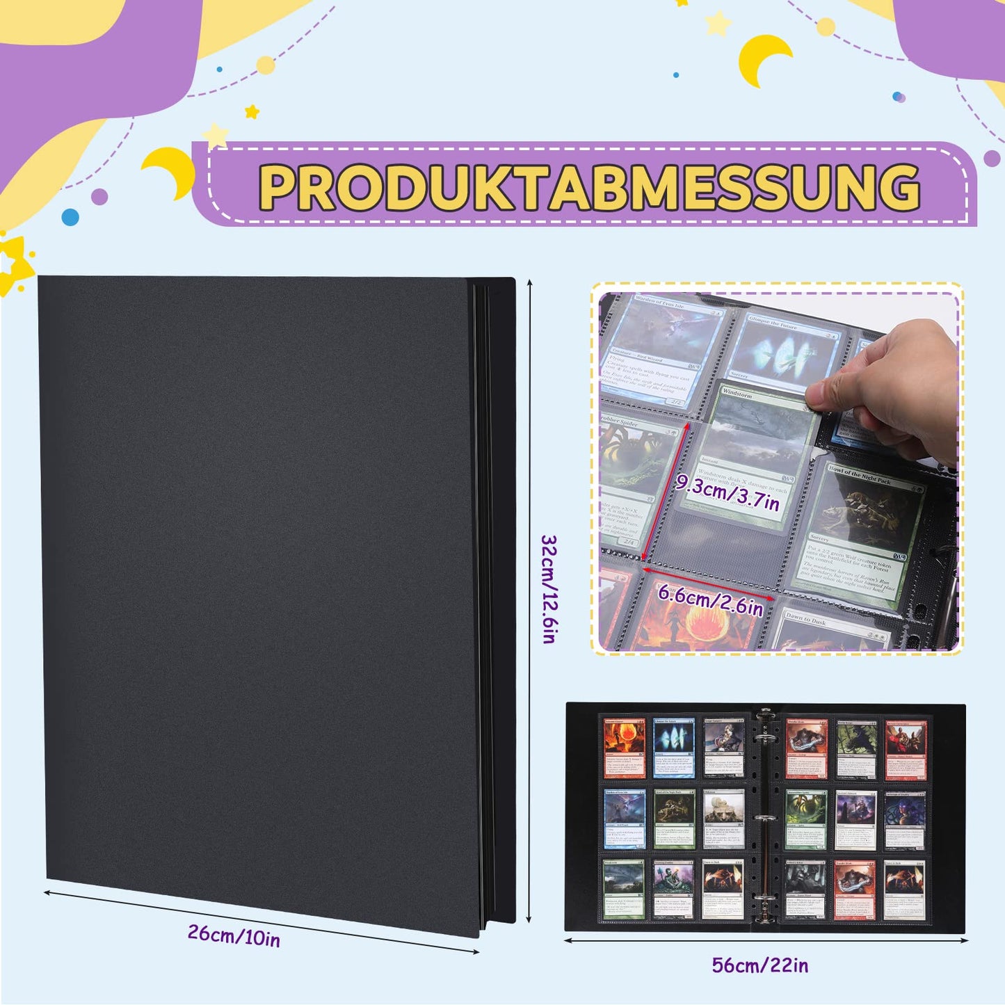 Lichtin trading card albums 540 pockets transparent trading cards 30 pages per 18 pocket empty collection folder card holder with waterproof black book cover