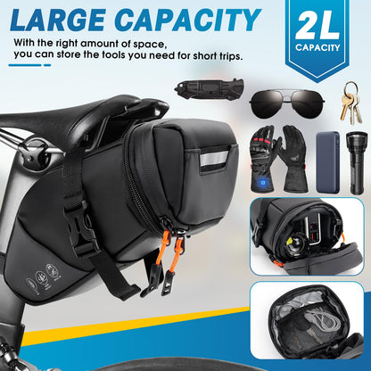 BHHTBB Waterproof Bike Saddle Bags, Expandable from 1.5L to 2L capacity, with Reflective details. Perfect for Gravelbike MTB.