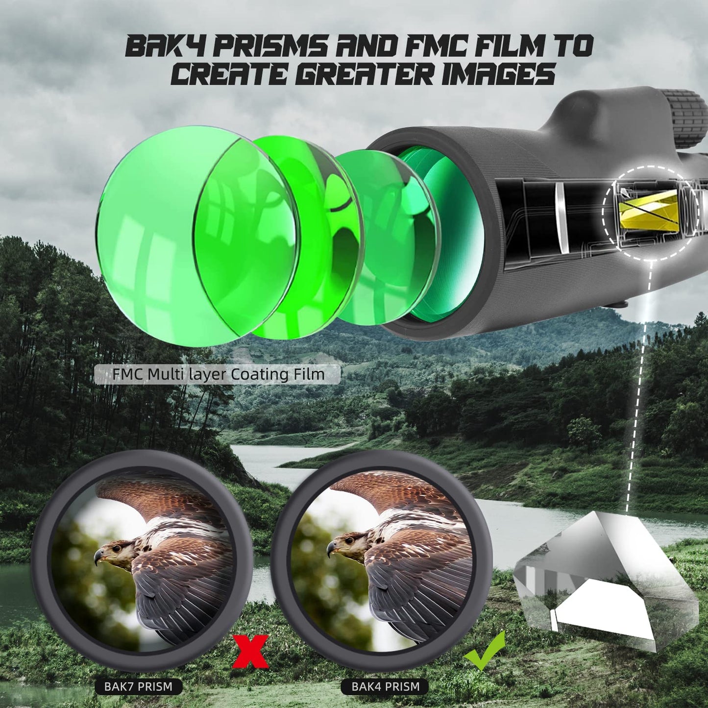 Monocular Telescope, 10-30X50 Zoom HD Monocular with IPX7 Waterproof Fogproof Shockproof, FMC BAK4 Prism Monocular Telescope High Power with Hand Strap Phone Adapter for Bird Watching Hunting Camping