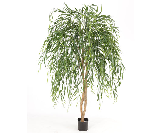Weeping Willow artificial tree, approx. 185cm tall with natural trunk - Large artificial Willow tree with real wood trunk in pot
