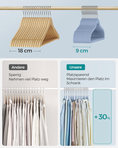 SONGMICS Children's Hangers, Set of 50 Kids Hangers, Baby Hangers, Velvet Hangers, 360° Rotating Hook in Silver, Space-saving, Non-slip, for Wardrobe, Pale Blue CRF027Q05