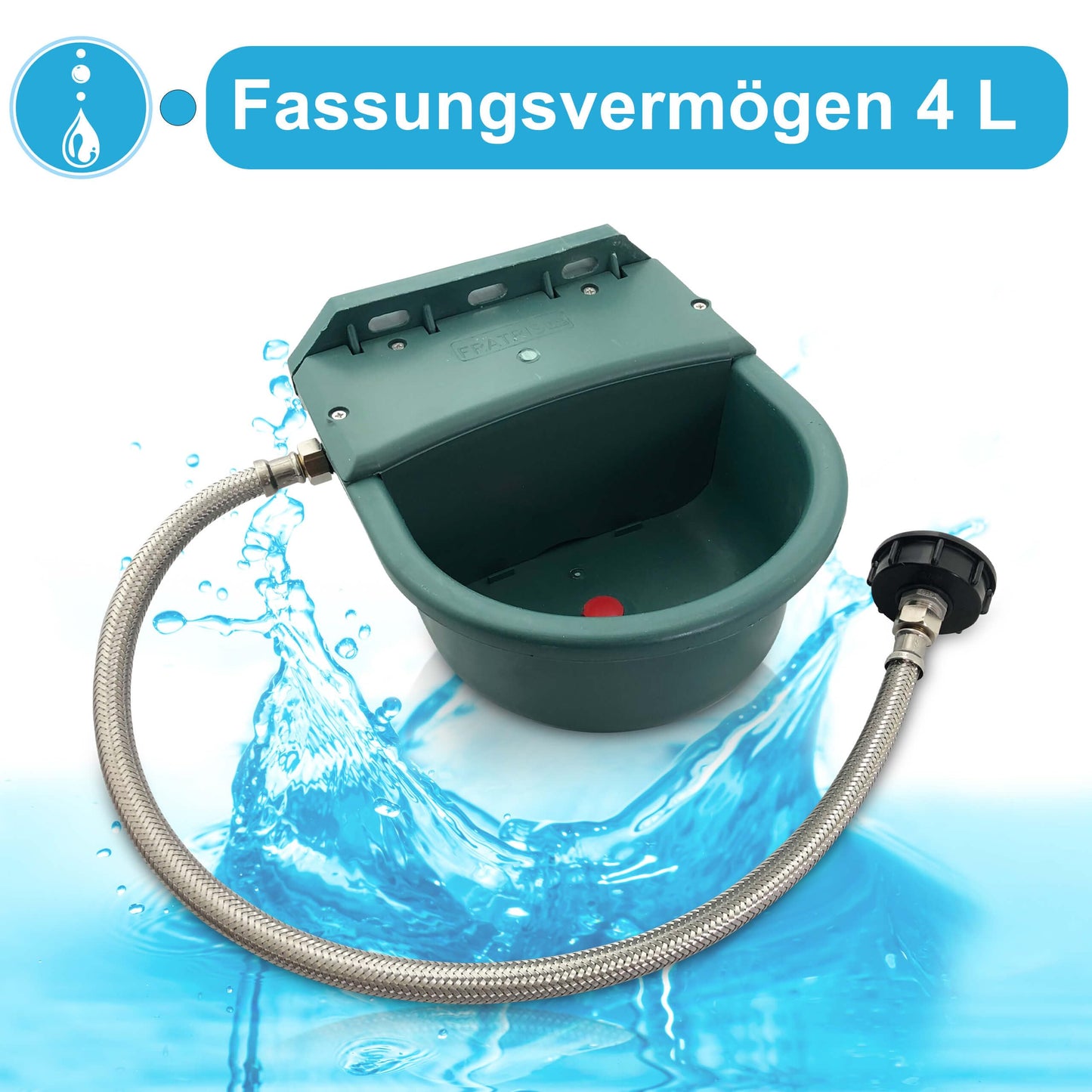 Plastic water trough with IBC container connection set | 4 liters | Ideal for horses, cattle, sheep, and dogs | Float drinker with brackets trough ball