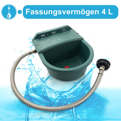 Plastic water trough with IBC container connection set | 4 liters | Ideal for horses, cattle, sheep, and dogs | Float drinker with brackets trough ball