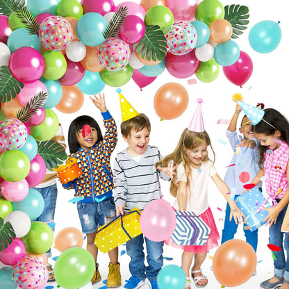 140 Piece Tropical Balloons Garland, Hawaiian Tropical Balloon Garland with Flamingo, Palm, Leaf, Latex Balloons for Summer Party.