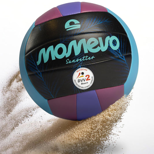 Momevo Sunsetter Beach volleyball, DVV certified, official size 5, soft PU surface - for outdoor beach sports gift (Palm Purple, without ball pump)