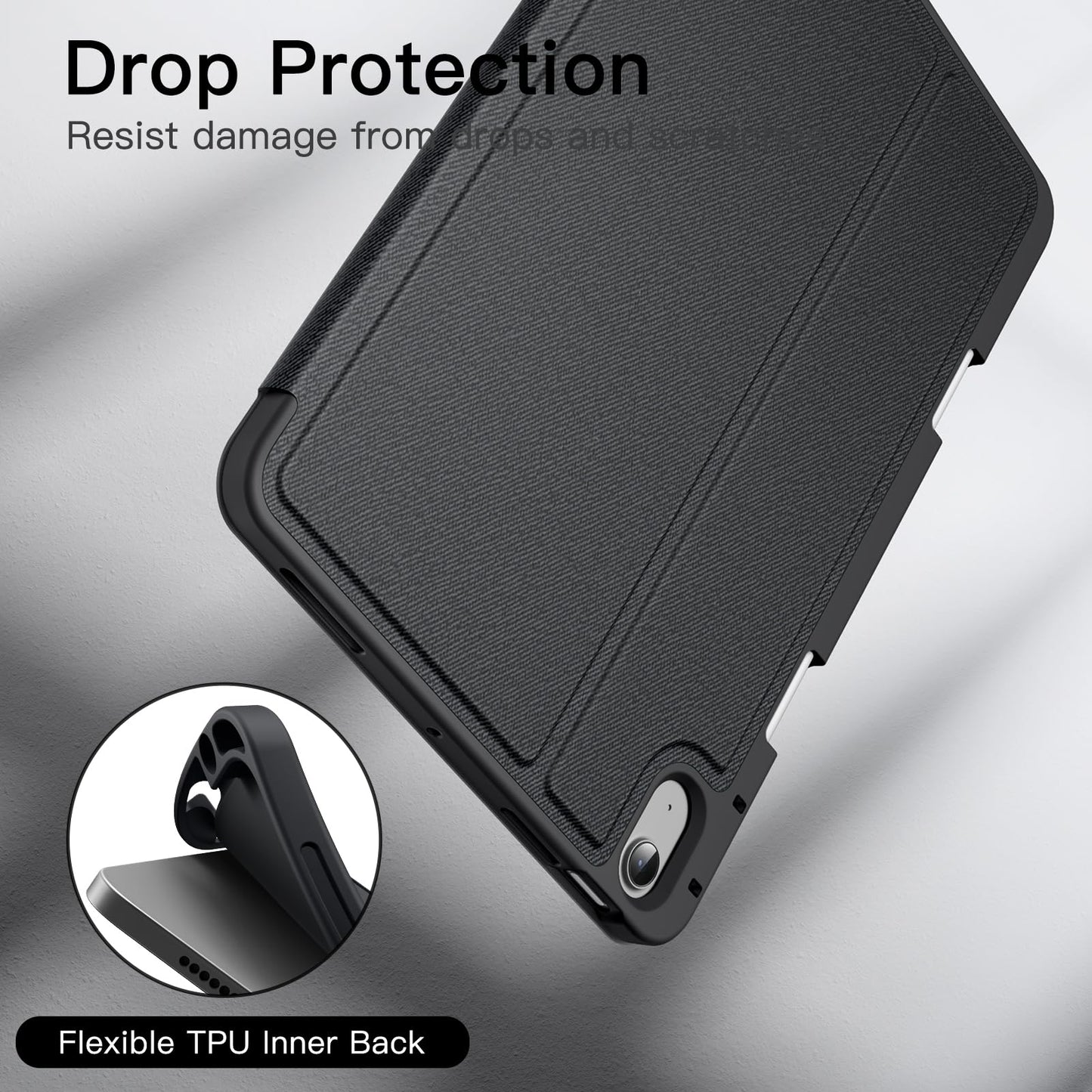 JETech case for iPad Air 11-inch M3/M2 (2025/2024), iPad Air 5/4 (2022/2020 5th/4th gen 10.9-inch) with pencil holder, slim folio stand tablet cover, multi-angle viewing (Black)