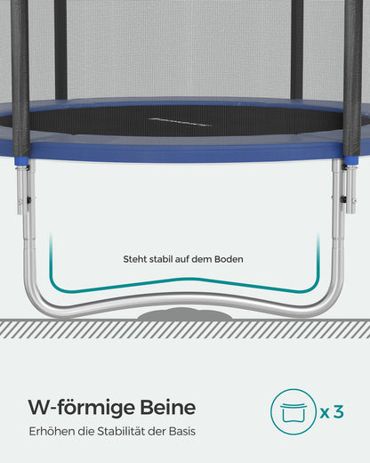 SONGMICS Trampoline Outdoor Ø 183 cm, garden trampoline for kids with safety net, padding, ladder, 180 cm high straight poles, steel frame, black-blue STR061Q01