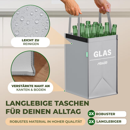 COTTARA® Waste Separation System 3-way Plastic, Glass, Paper | Stable Base with 4 Stabilizers | Ideal for separating waste, collecting deposit bottles, recycling bins, and paper collection | Gray