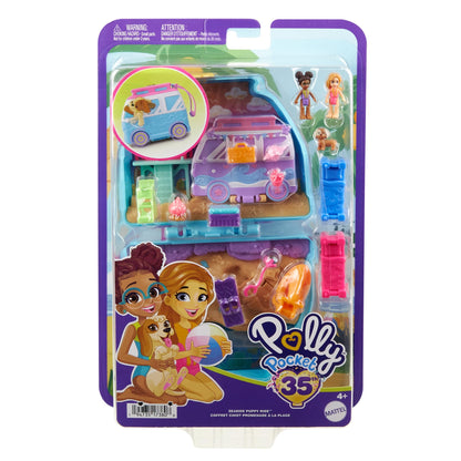 Polly Pocket Holiday at the Dog Beach Locket - Road trip adventure with 2 dolls, 12 accessories ultimate seaside campsite, campfire and lifeguard tower, for kids ages 4+, HRD36