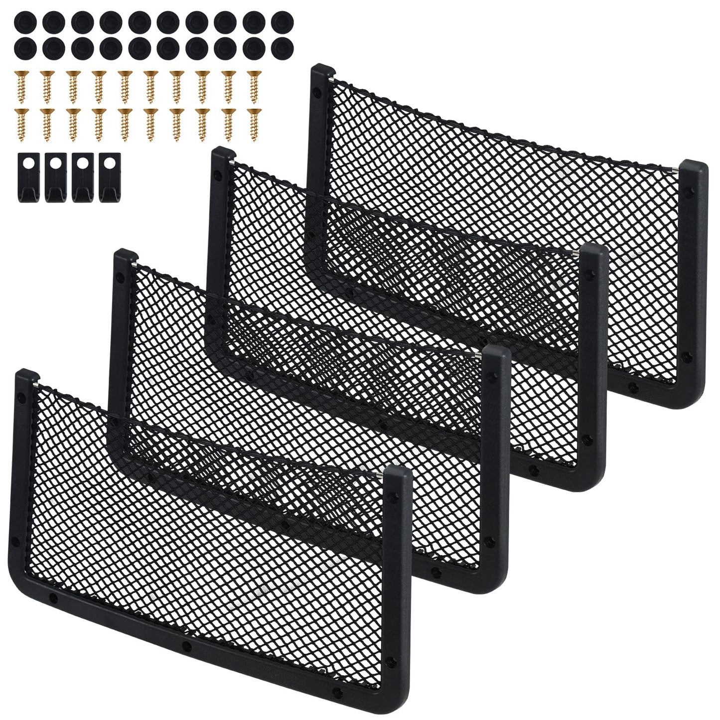 Omtofo 4 Piece Trunk Net Bag, 42x21cm Car Storage Net, Multifunctional Car Seat Storage Net, Luggage Net Storage Net for RV, Camper, Truck, Boats, Vans