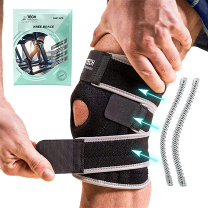 Tech Therapeutics adjustable knee brace for women and men - knee orthosis for meniscus and patella, knee brace for support with side stabilizers, knee support for joint pain relief and arthritis