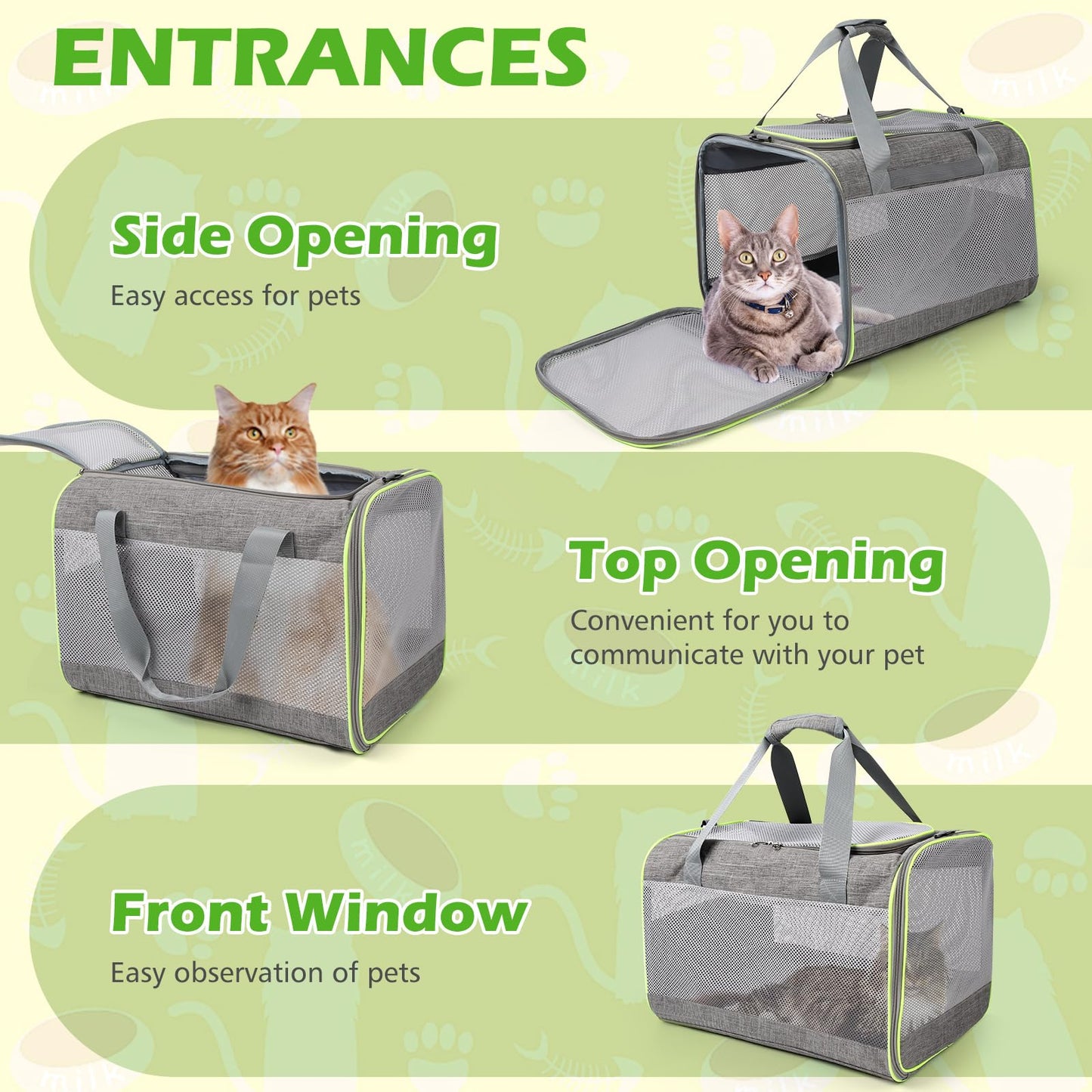 Lannvan pet carrier for cats and dogs up to 6.5kg. Breathable and foldable, with removable plush pad. Ideal for camping, traveling, or visiting the vet. Dimensions: 45x30x30cm, in grey color.