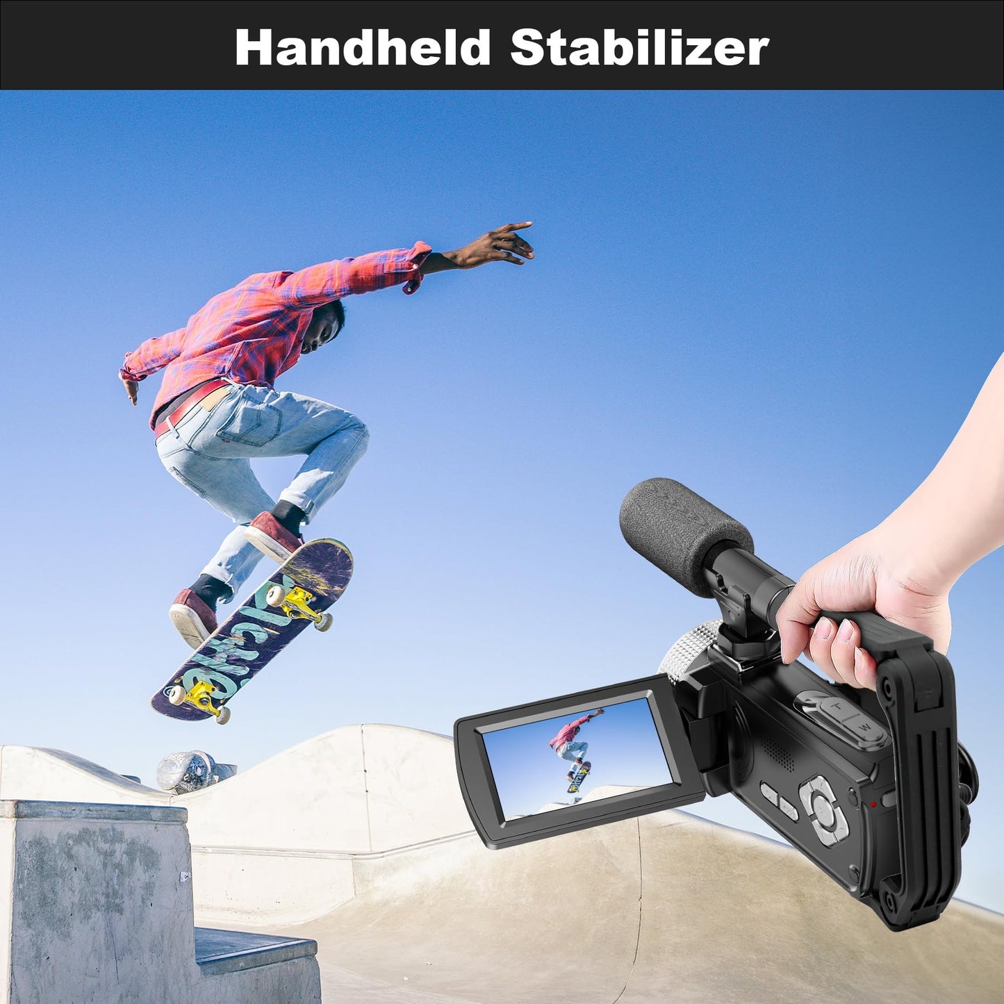 Hojocojo 4K Camcorder 48MP 60FPS, 18X Digital Zoom Webcam Video Camera Vlogging Camera for YouTube with Hand Stabilizer, Lens Hood, Remote Control, 2 Batteries, 32GB SD Card